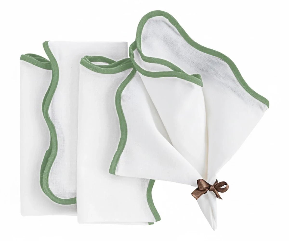 Sage Green Scalloped Edge Napkins - Che Cose Belle