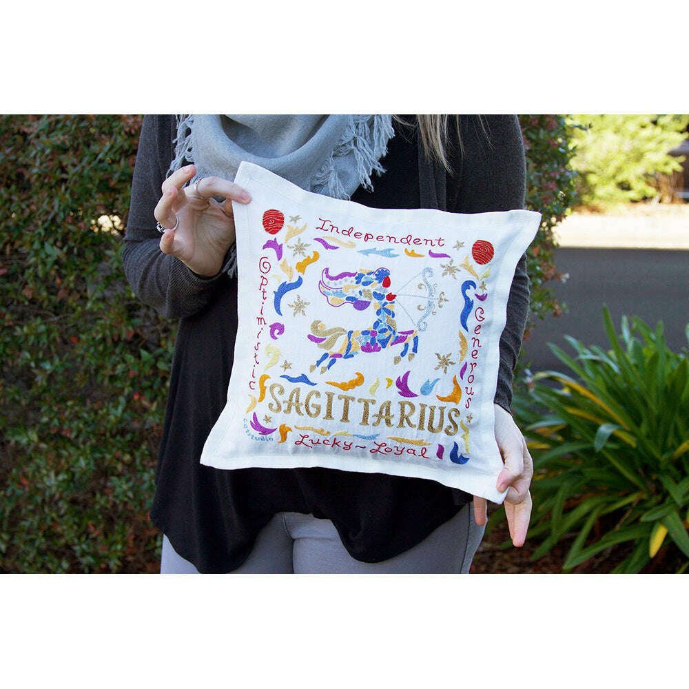 Sagittarius Astrology Hand-Embroidered Pillow by Cat Studio - Che Cose Belle