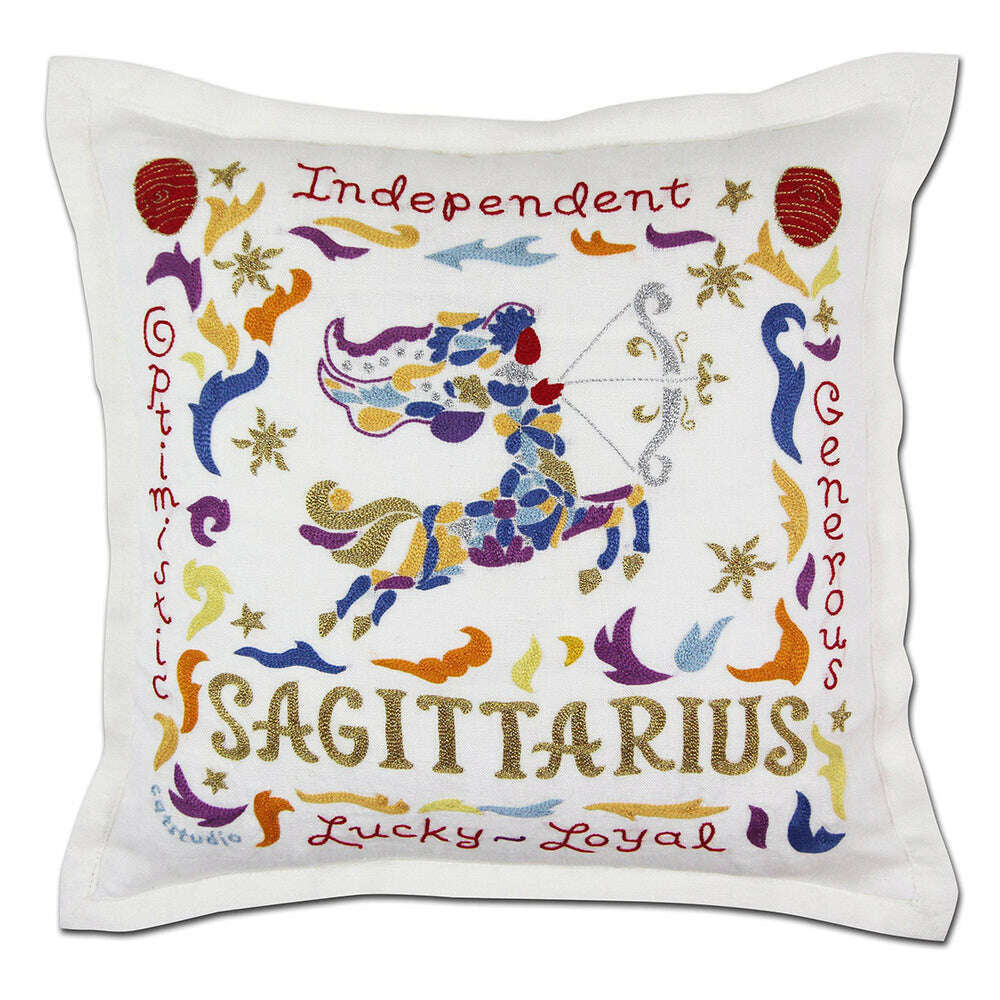 Sagittarius Astrology Hand-Embroidered Pillow by Cat Studio - Che Cose Belle