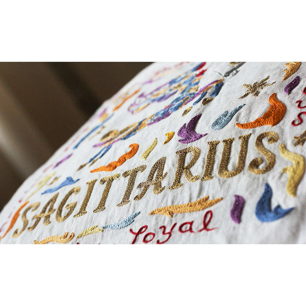 Sagittarius Astrology Hand-Embroidered Pillow by Cat Studio