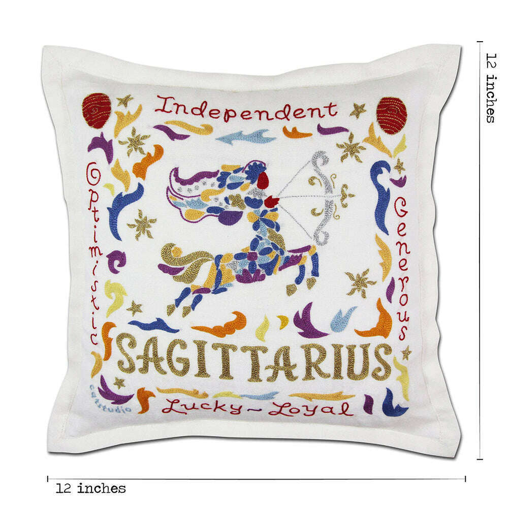 Sagittarius Astrology Hand-Embroidered Pillow by Cat Studio