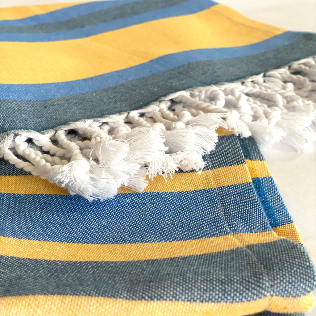 Samara Striped Blue & Yellow Turkish Towel - Che Cose Belle