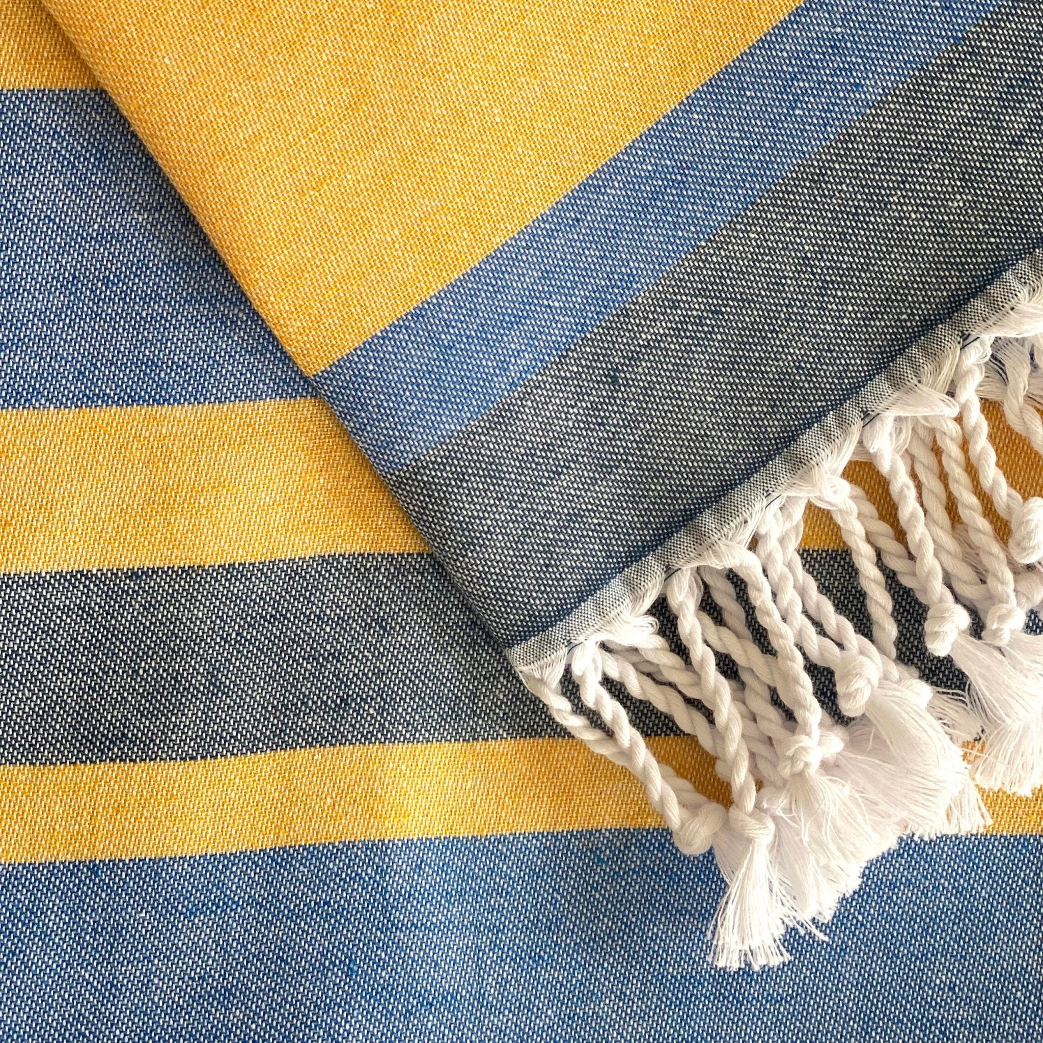 Samara Striped Blue & Yellow Turkish Towel - Che Cose Belle