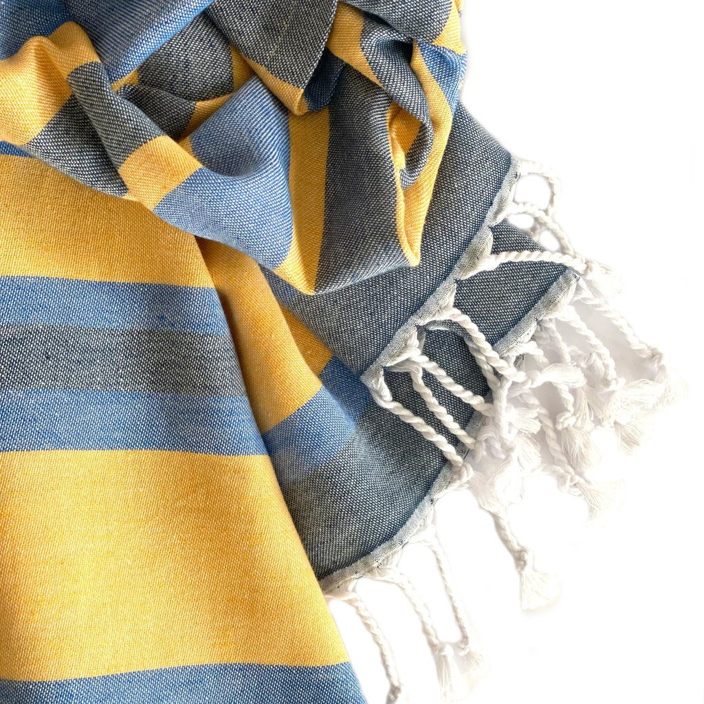 Samara Striped Blue & Yellow Turkish Towel - Che Cose Belle