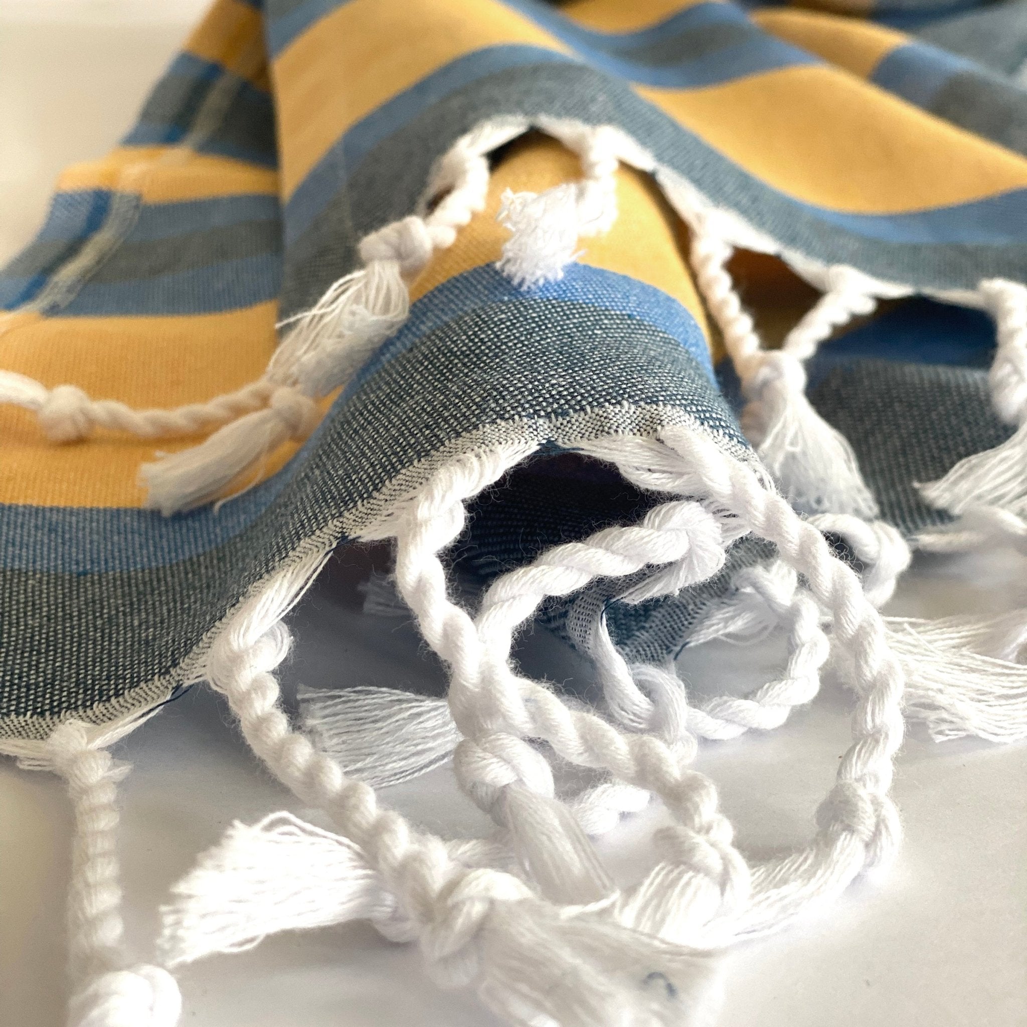 Samara Striped Blue & Yellow Turkish Towel - Che Cose Belle