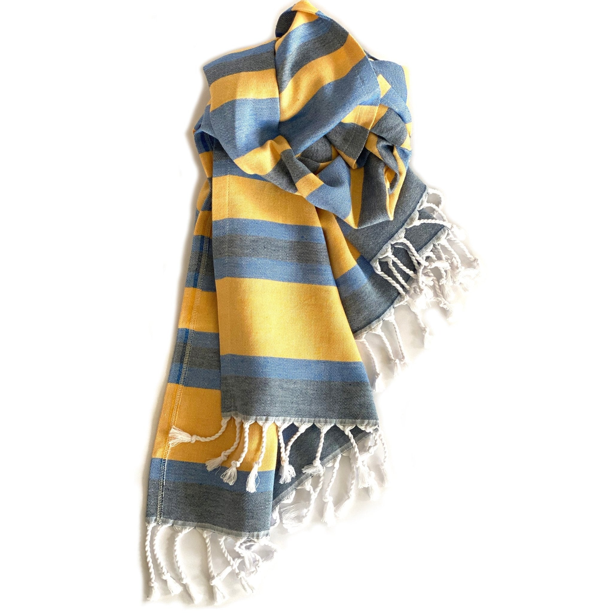 Samara Striped Blue & Yellow Turkish Towel - Che Cose Belle
