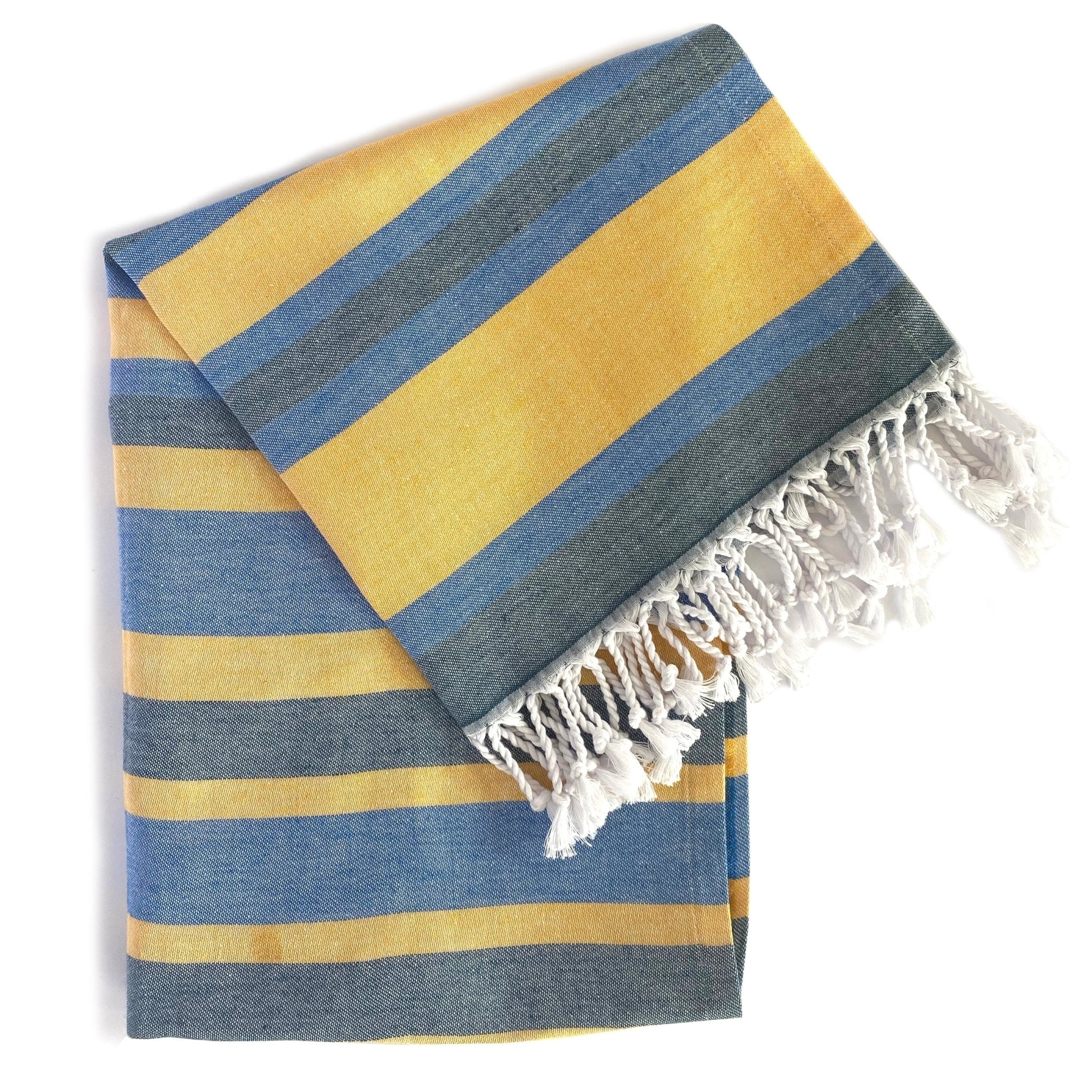 Samara Striped Blue & Yellow Turkish Towel - Che Cose Belle