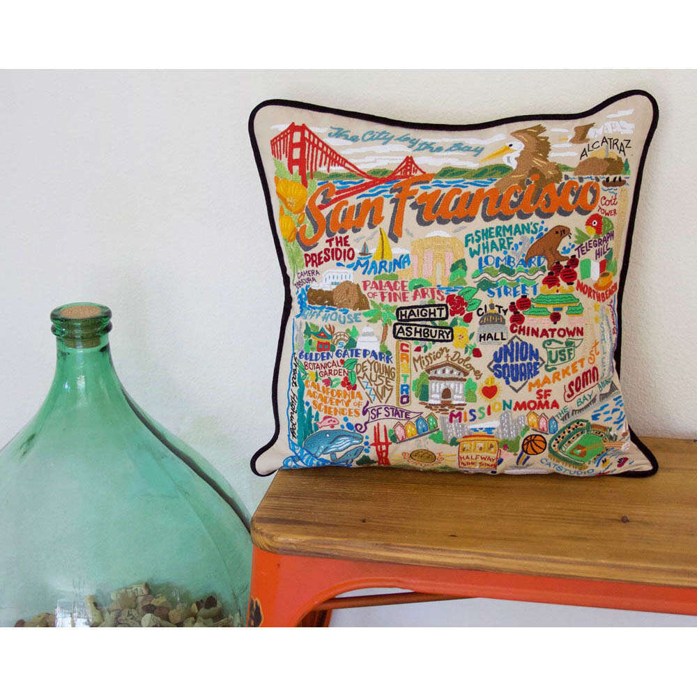 San Francisco City Hand-Embroidered Pillow by CatStudio - Che Cose Belle