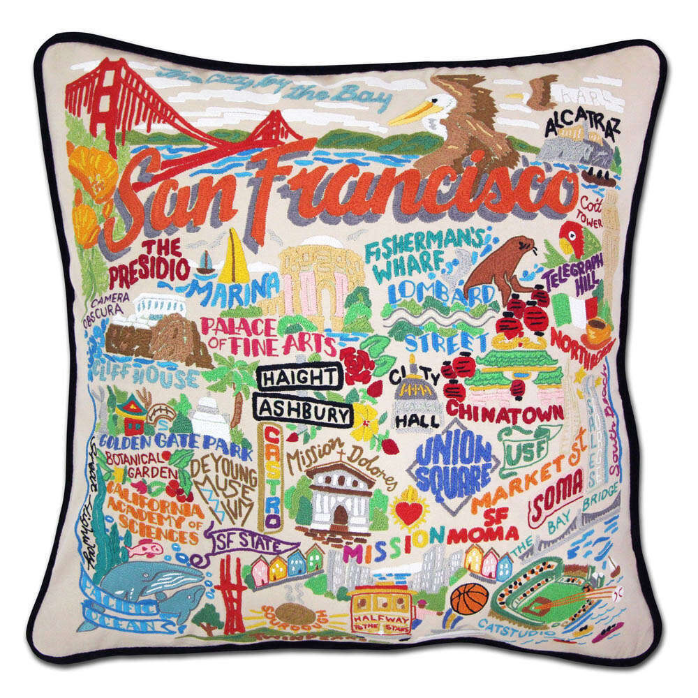 San Francisco City Hand-Embroidered Pillow by CatStudio - Che Cose Belle
