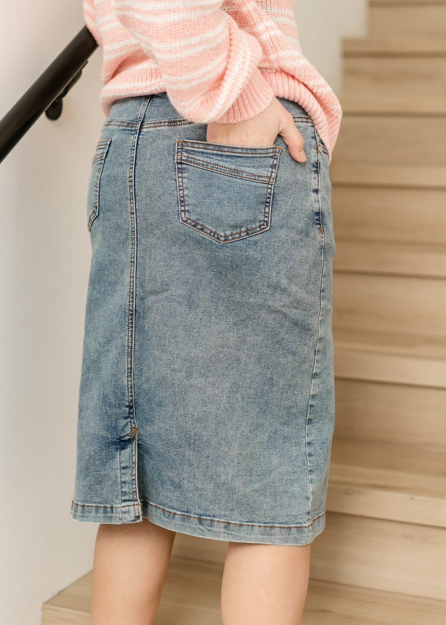 Sandra Classic Wash Midi Denim Skirt - Che Cose Belle