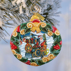 Santa Express Wreath Sculpted Hand-Painted Christmas Ornament by G. DeBrekht - Santa Snowman Christmas Decor - 610315 - Che Cose Belle