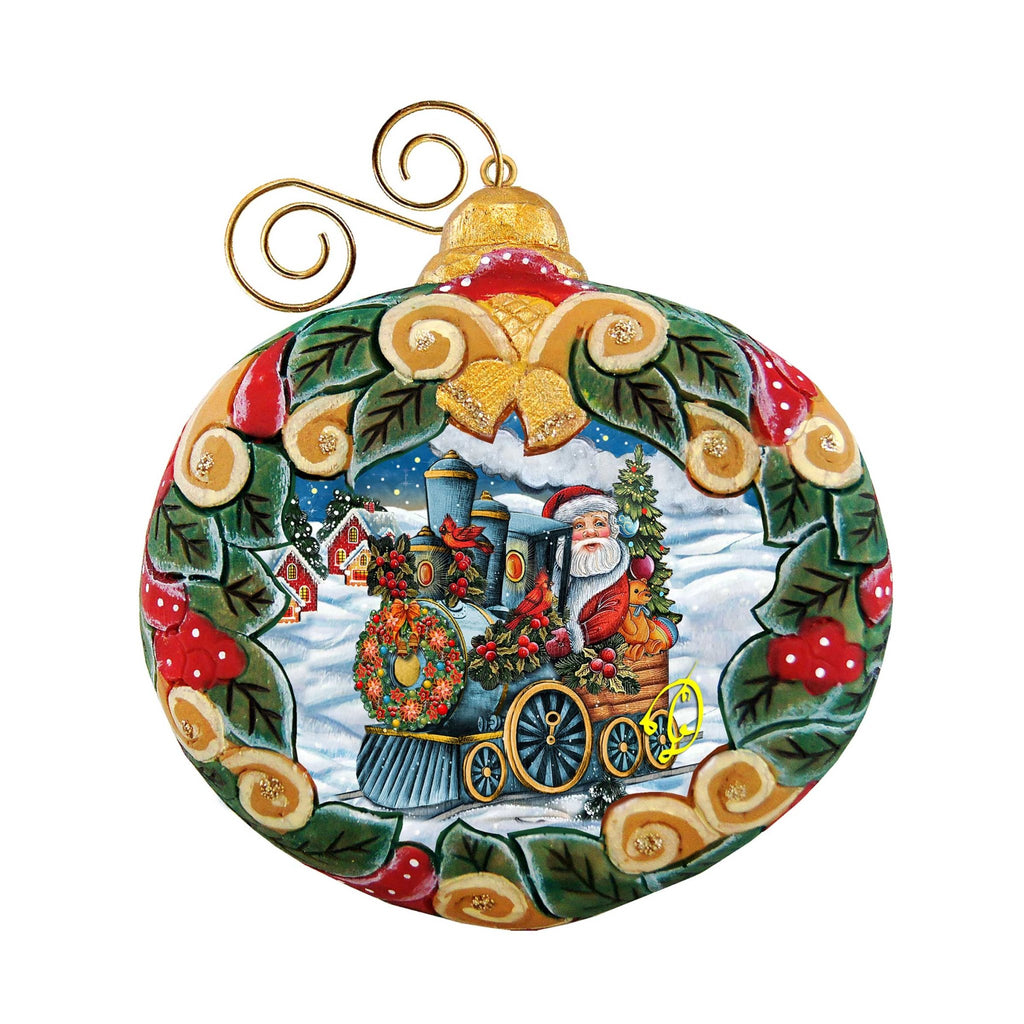 Santa Express Wreath Sculpted Hand-Painted Christmas Ornament by G. DeBrekht - Santa Snowman Christmas Decor - 610315 - Che Cose Belle