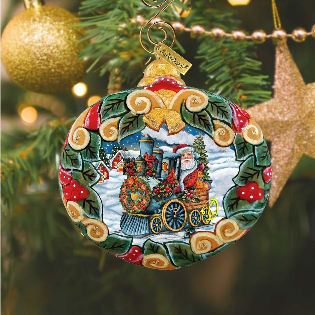 Santa Express Wreath Sculpted Hand-Painted Christmas Ornament by G. DeBrekht - Santa Snowman Christmas Decor - 610315 - Che Cose Belle