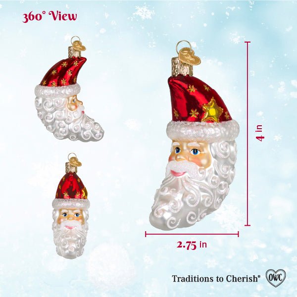 Santa Moon Face Glass Ornament - Che Cose Belle