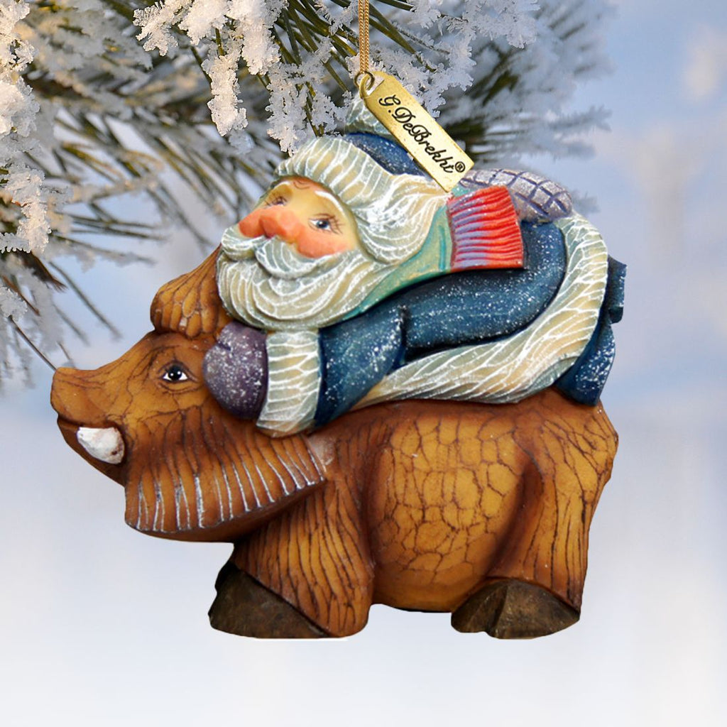 Santa On Boar Sculpted Hand-Painted Christmas Ornament by G. DeBrekht - Christmas Santa Snowman Decor - 63144 - Che Cose Belle