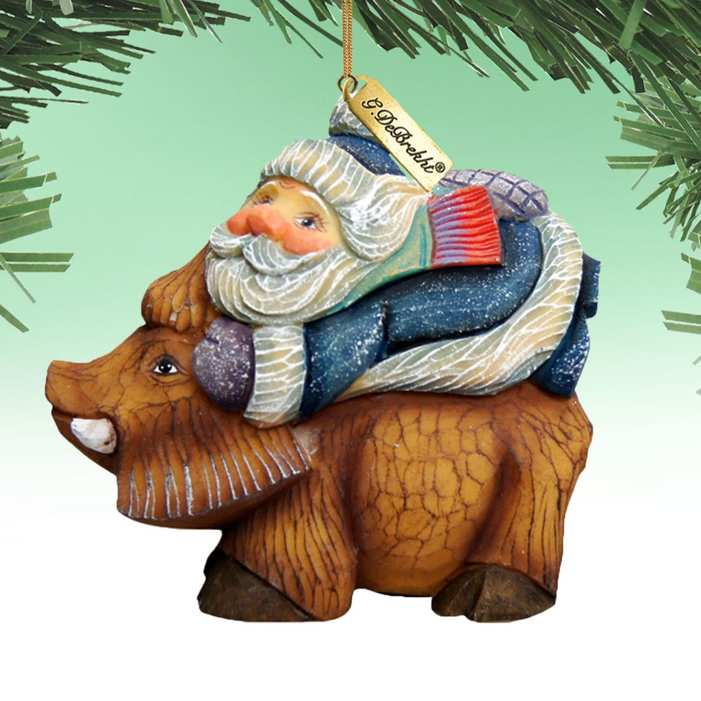 Santa On Boar Sculpted Hand-Painted Christmas Ornament by G. DeBrekht - Christmas Santa Snowman Decor - 63144 - Che Cose Belle