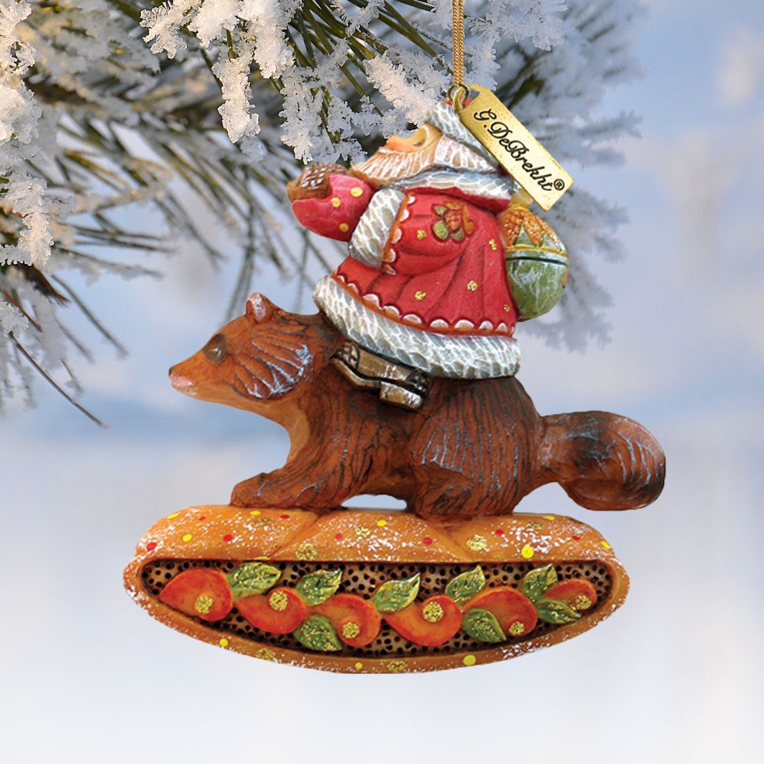 Santa On Raccoon Sculpted Hand-Painted Christmas Ornament by G. DeBrekht - Christmas Santa Snowman Decor - 63132 - Che Cose Belle