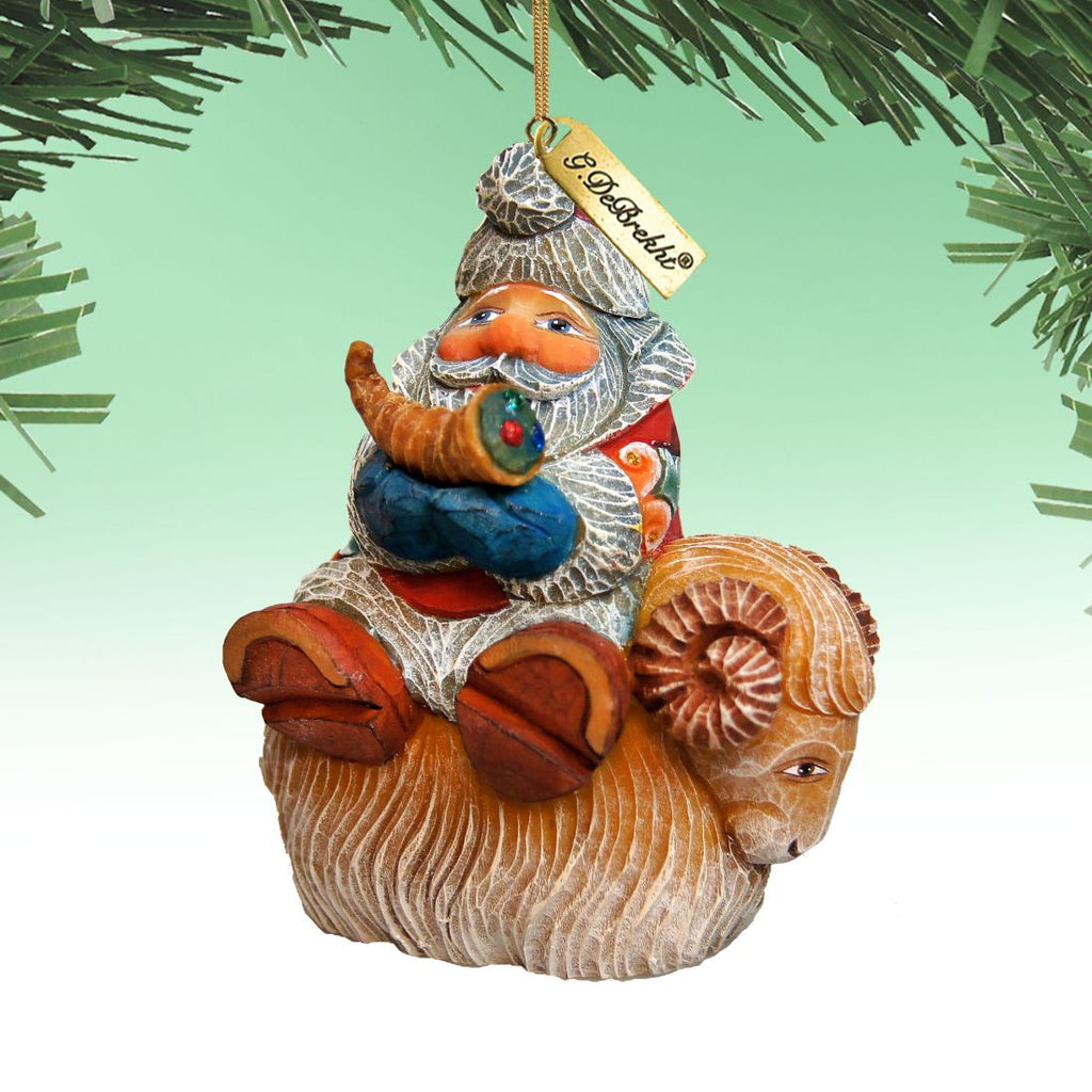 Santa On Ram Sculpted Hand-Painted Christmas Ornament by G. DeBrekht - Christmas Santa Snowman Décor - 63145 - Che Cose Belle
