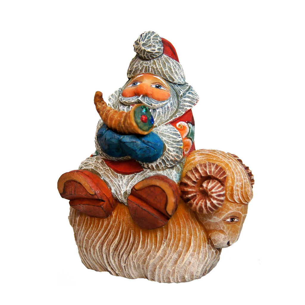 Santa On Ram Sculpted Hand-Painted Christmas Ornament by G. DeBrekht - Christmas Santa Snowman Décor - 63145 - Che Cose Belle