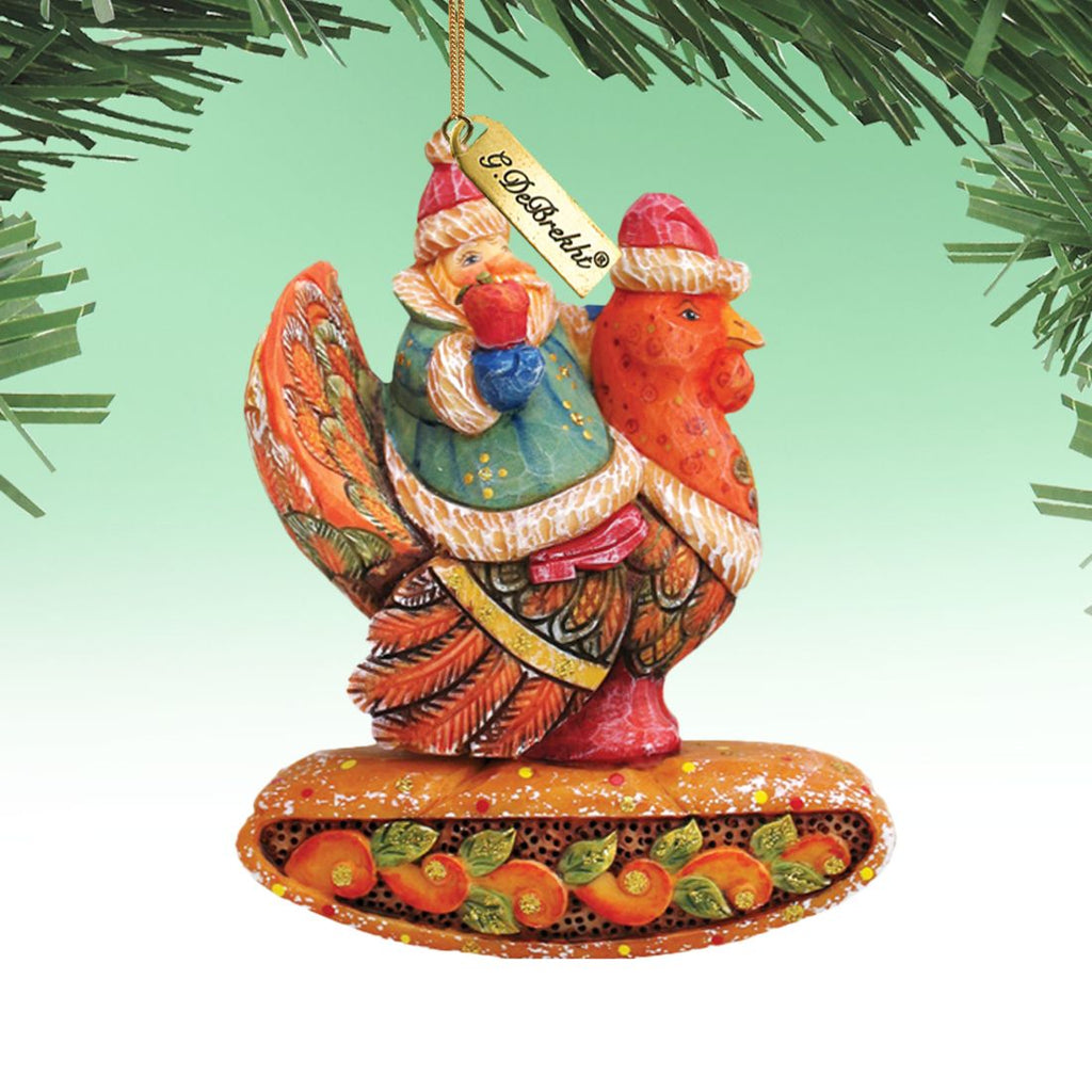 Santa On Turkey Sculpted Hand-Painted Christmas Ornament by G. DeBrekht - Christmas Santa Snowman Decor - 63135 - Che Cose Belle