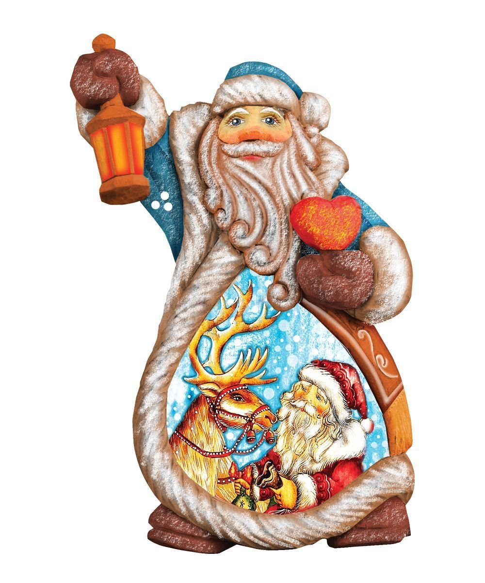 Santa with Reindeer Sculpted Hand-Painted Christmas Figurine by G. DeBrekht - Christmas Santa Snowman Decor - 661212 - Che Cose Belle