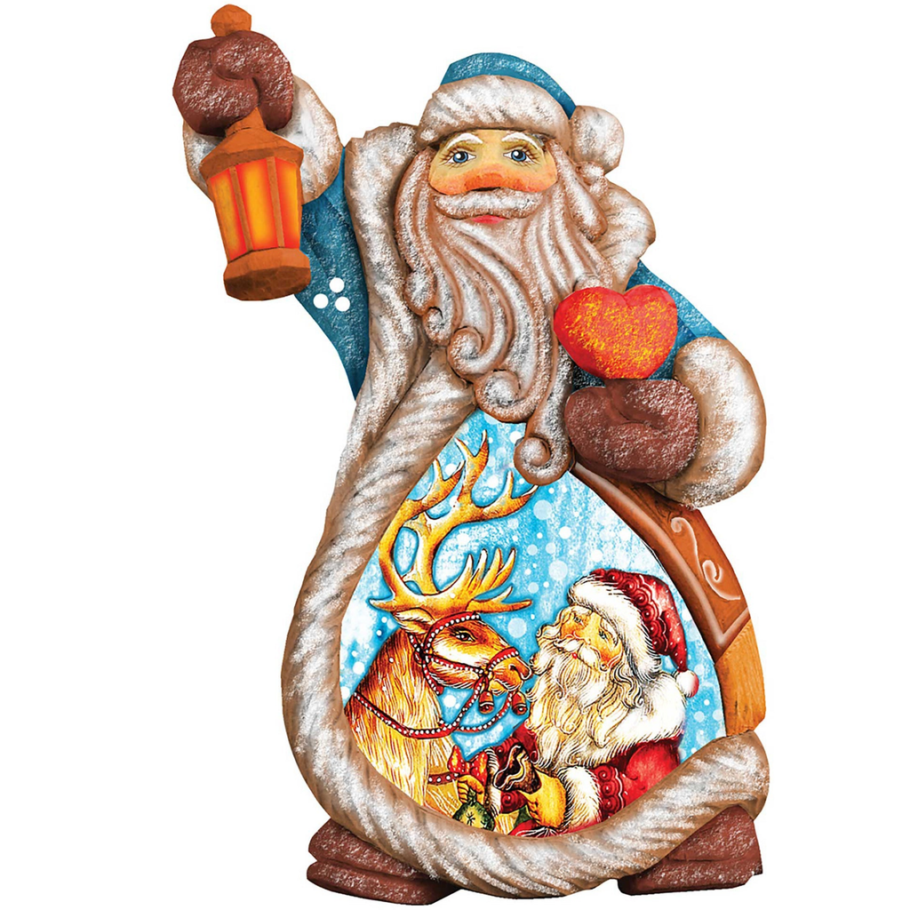 Santa with Reindeer Sculpted Hand-Painted Christmas Figurine by G. DeBrekht - Christmas Santa Snowman Decor - 661212 - Che Cose Belle
