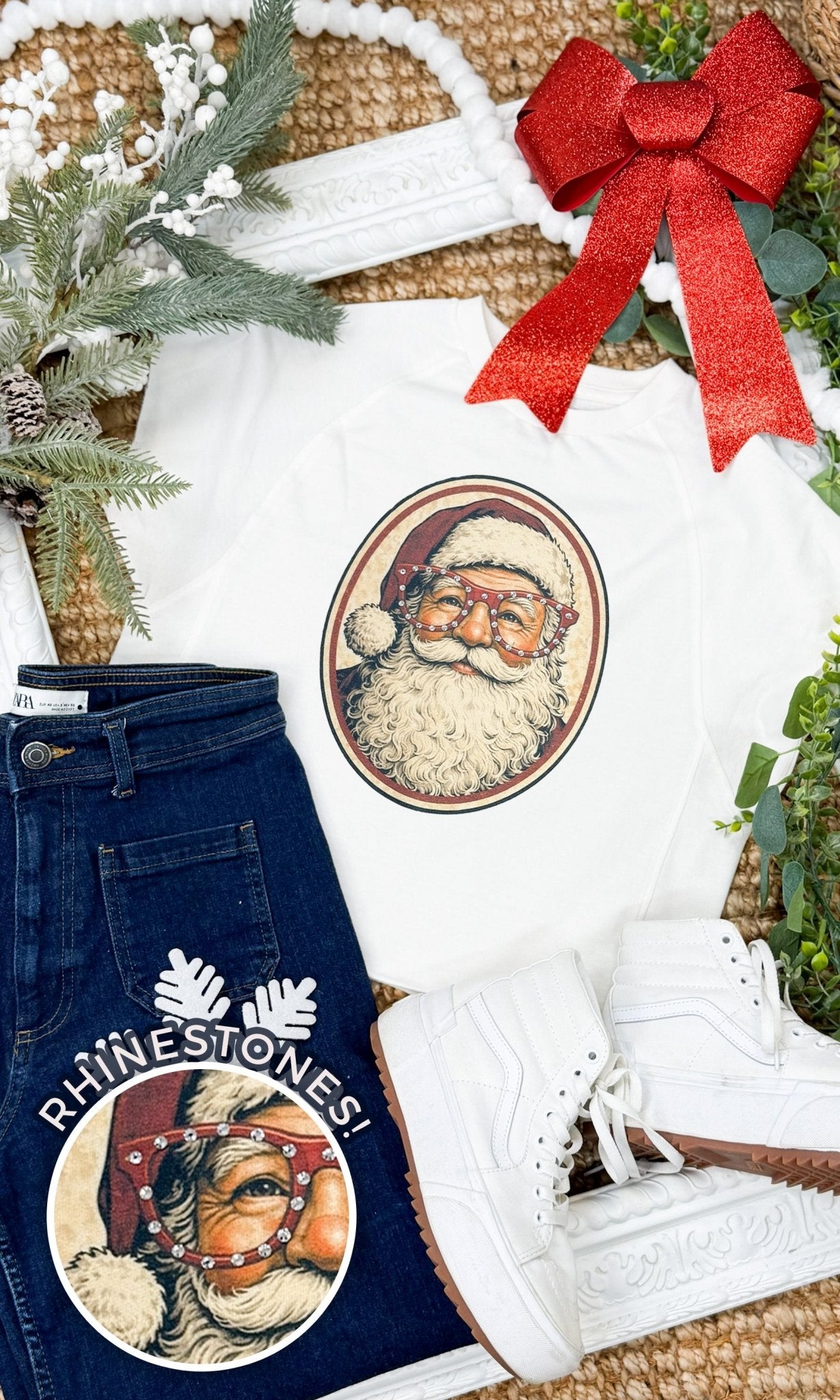 Santa with Rhinestone Specs Graphic Edgy Shirt - Che Cose Belle