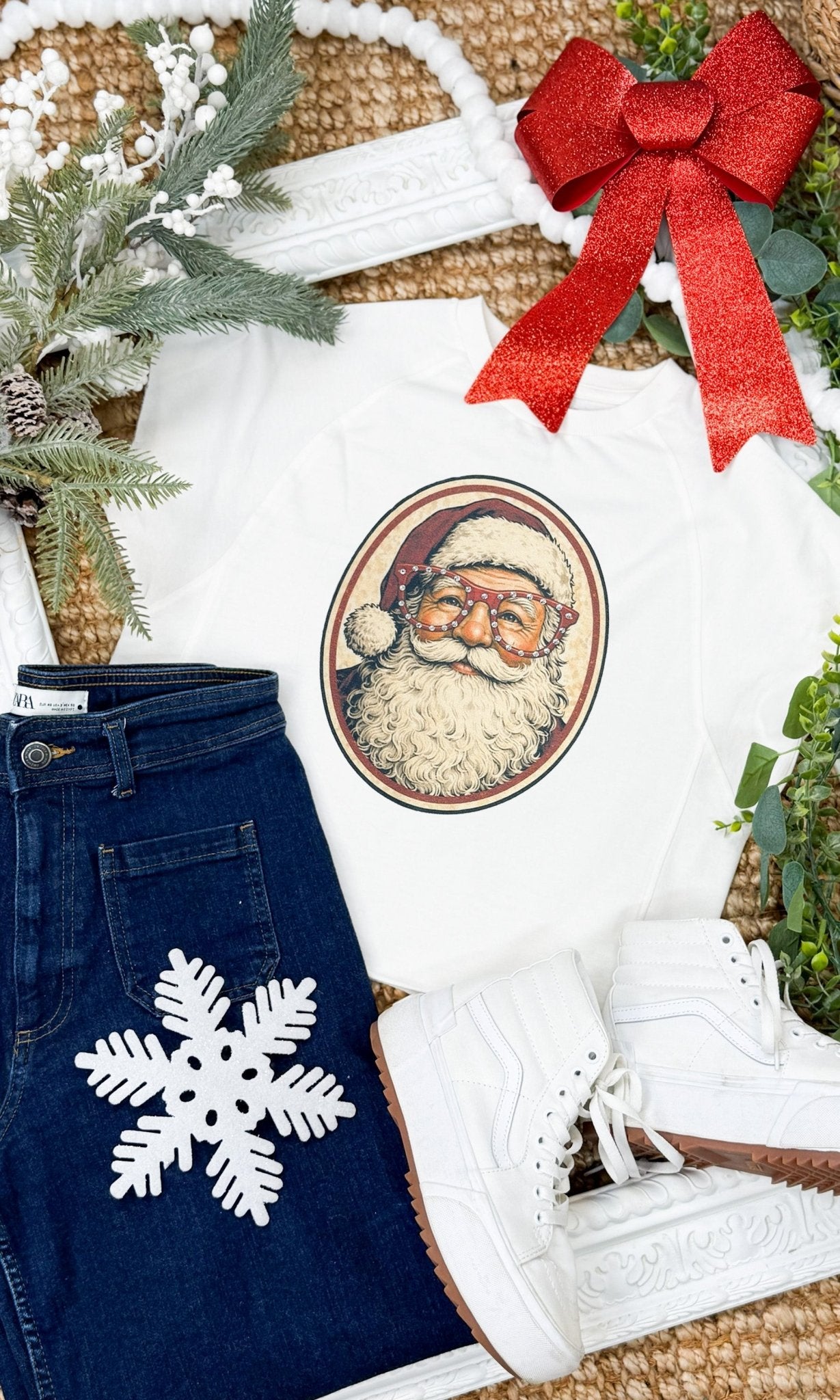 Santa with Rhinestone Specs Graphic Edgy Shirt - Che Cose Belle