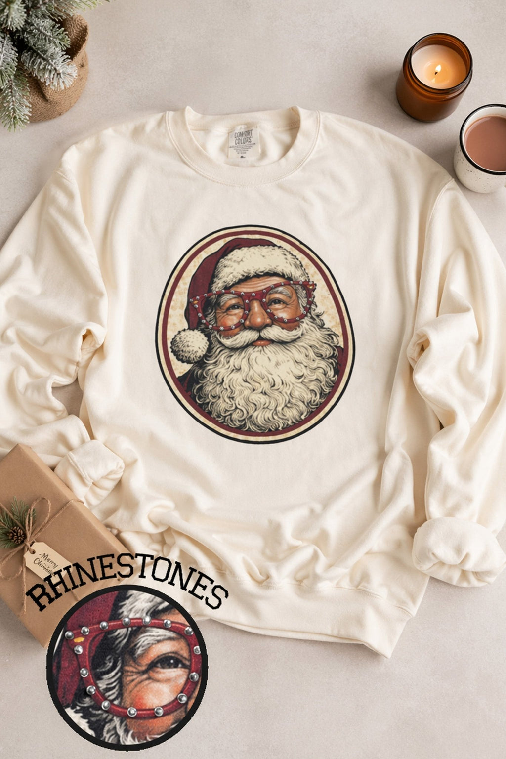 Santa with Rhinestone Specs Graphic Sweatshirt - Che Cose Belle