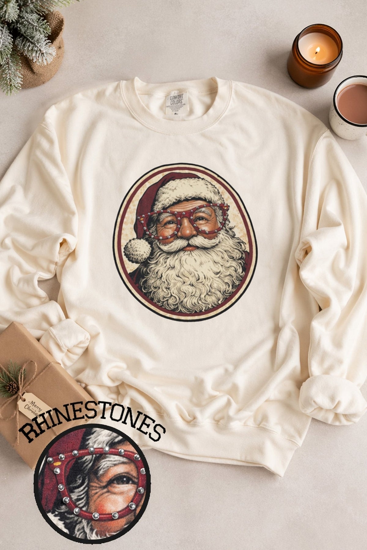 Santa with Rhinestone Specs Graphic Sweatshirt - Che Cose Belle