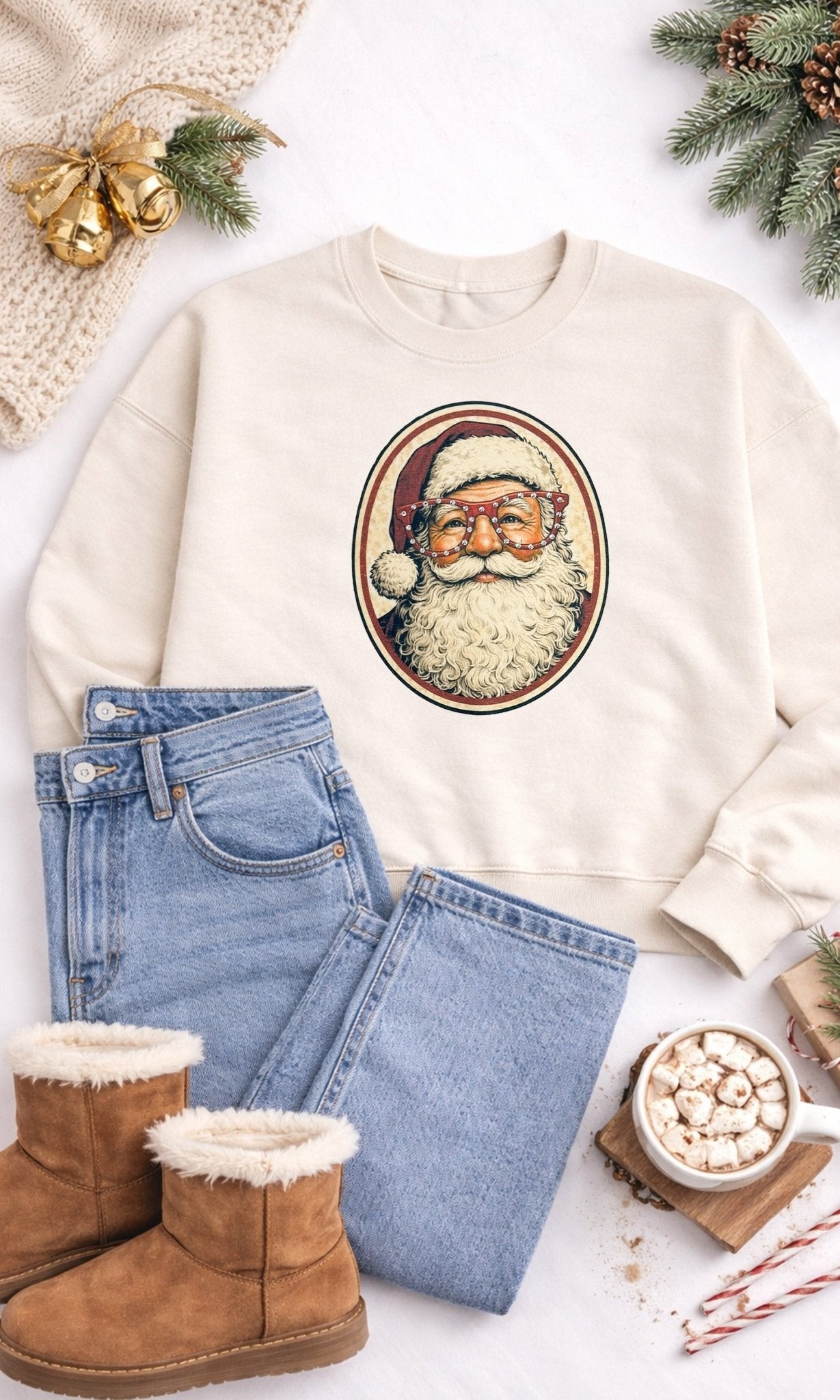 Santa with Rhinestone Specs Graphic Sweatshirt - Che Cose Belle