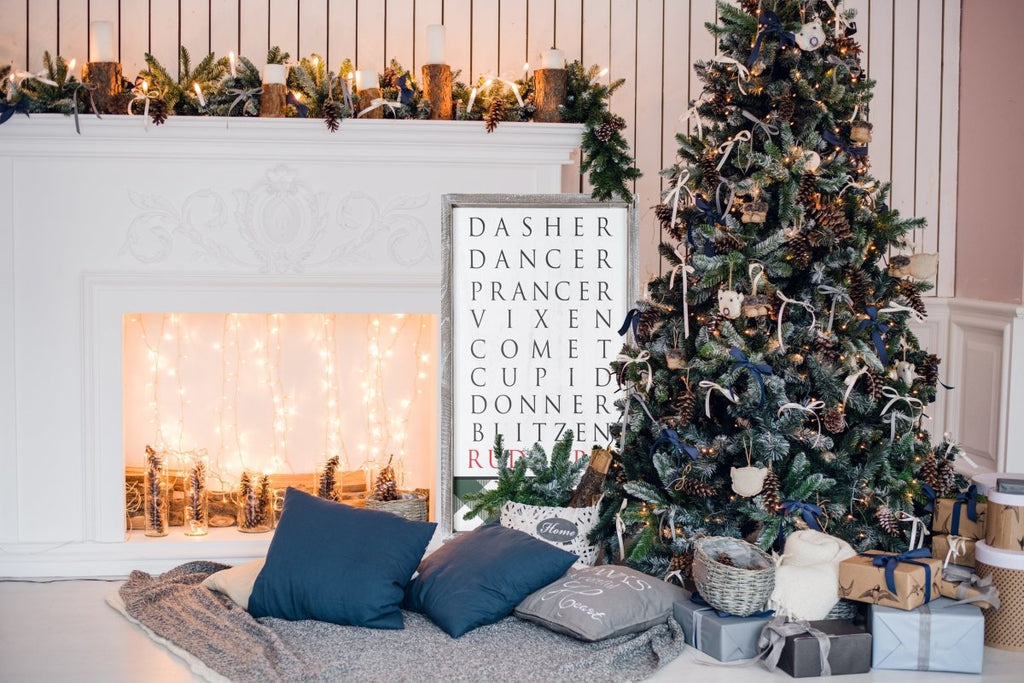 Santa Reindeer Sign Farmhouse Christmas Wall Decor 12x24x1.5 Plaid Reindeer Names Rudolph