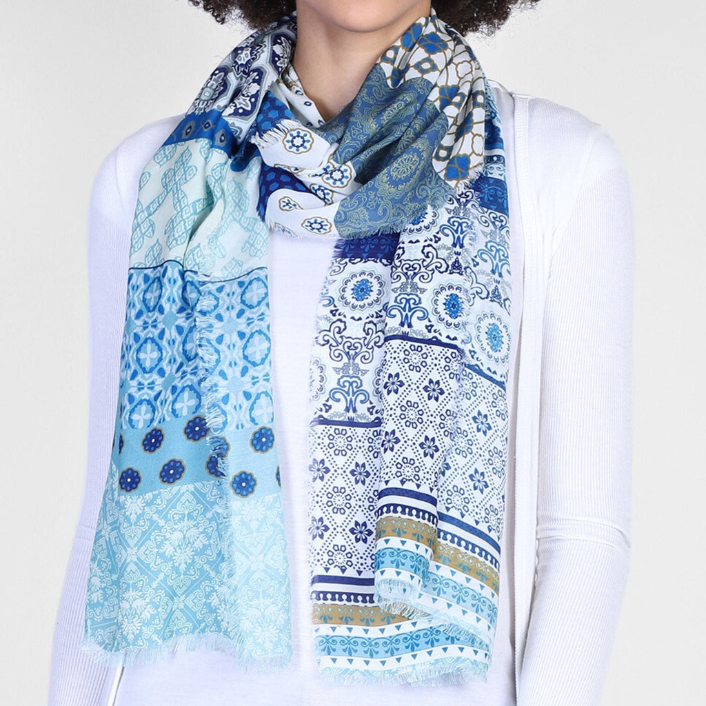 Santorini Patterned Wrap - Blue Multi - Che Cose Belle