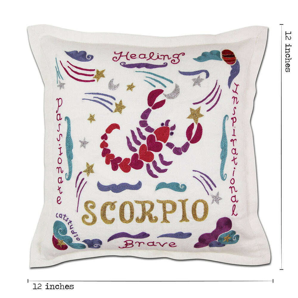 Scorpio Astrology Hand-Embroidered Pillow by Cat Studio - Che Cose Belle