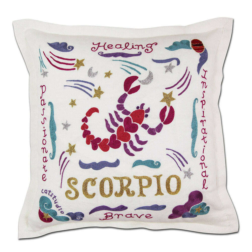 Scorpio Astrology Hand-Embroidered Pillow by Cat Studio - Che Cose Belle