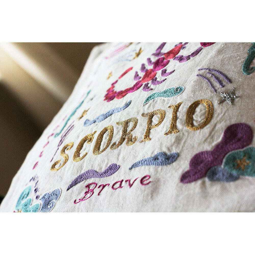 Scorpio Astrology Hand-Embroidered Pillow by Cat Studio - Che Cose Belle