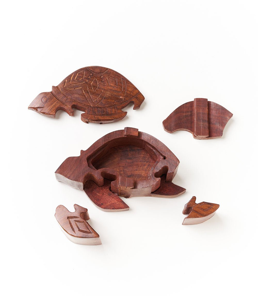 Sea Turtle Puzzle Box - Sustainably Sourced Hand Carved Wood - Che Cose Belle