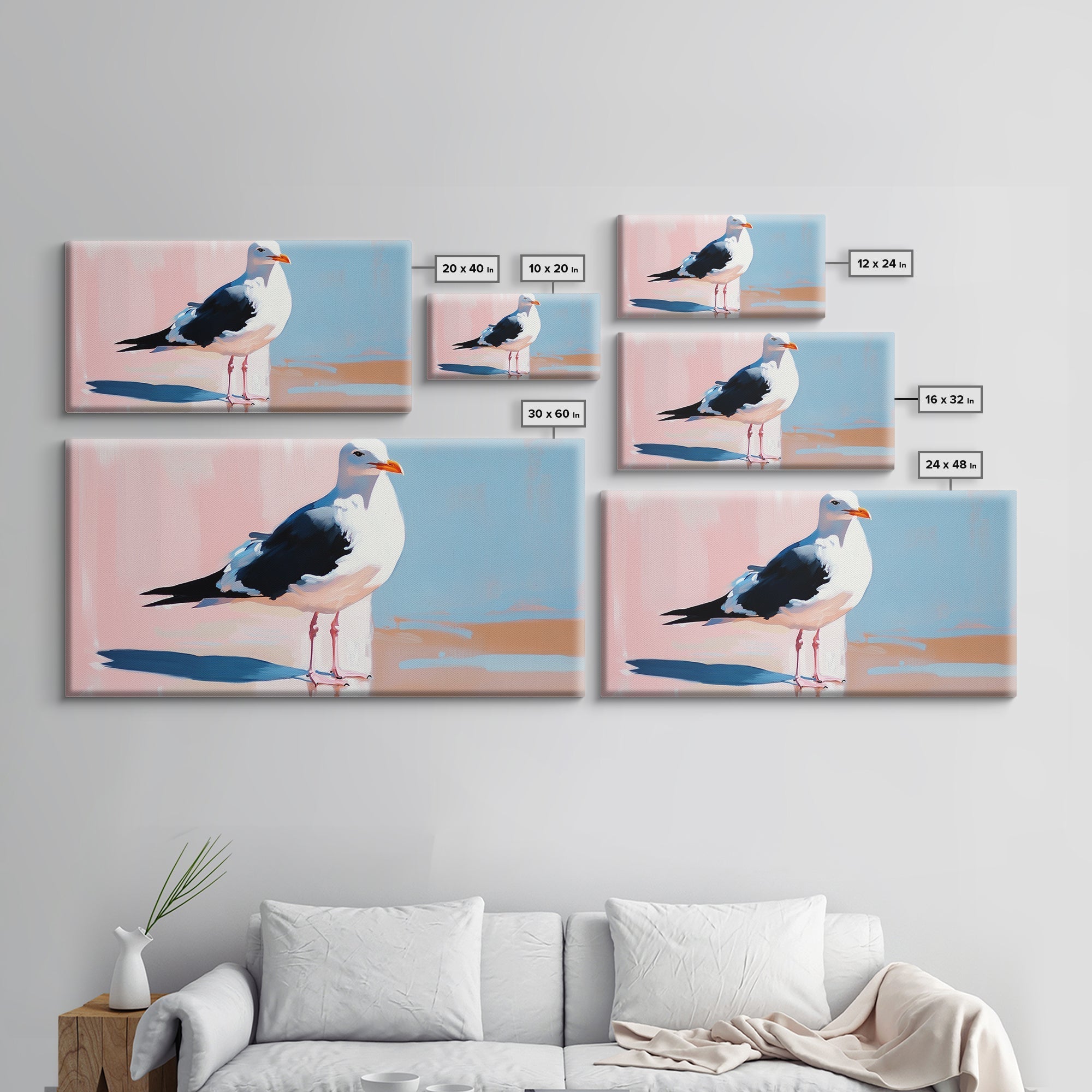 Seagull, Coastal, Nautical, Canvas Print, Beach House Wall Art, Nature Inspired, Minimalist Bird Painting, Oceanfront Home Decor - Che Cose Belle