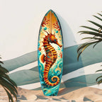 Seahorse Coastal Surfboard Wall Art – Handcrafted Wooden Ocean Decor by G.DeBrekht – Indoor Outdoor Beach House Accent – 8490147HS - Che Cose Belle