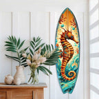 Seahorse Coastal Surfboard Wall Art – Handcrafted Wooden Ocean Decor by G.DeBrekht – Indoor Outdoor Beach House Accent – 8490147HS - Che Cose Belle