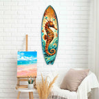 Seahorse Coastal Surfboard Wall Art – Handcrafted Wooden Ocean Decor by G.DeBrekht – Indoor Outdoor Beach House Accent – 8490147HS - Che Cose Belle