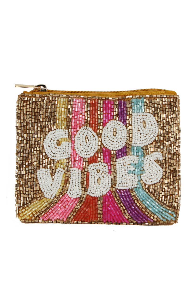 Seed Beaded Good Vibes Coin Purse - Che Cose Belle
