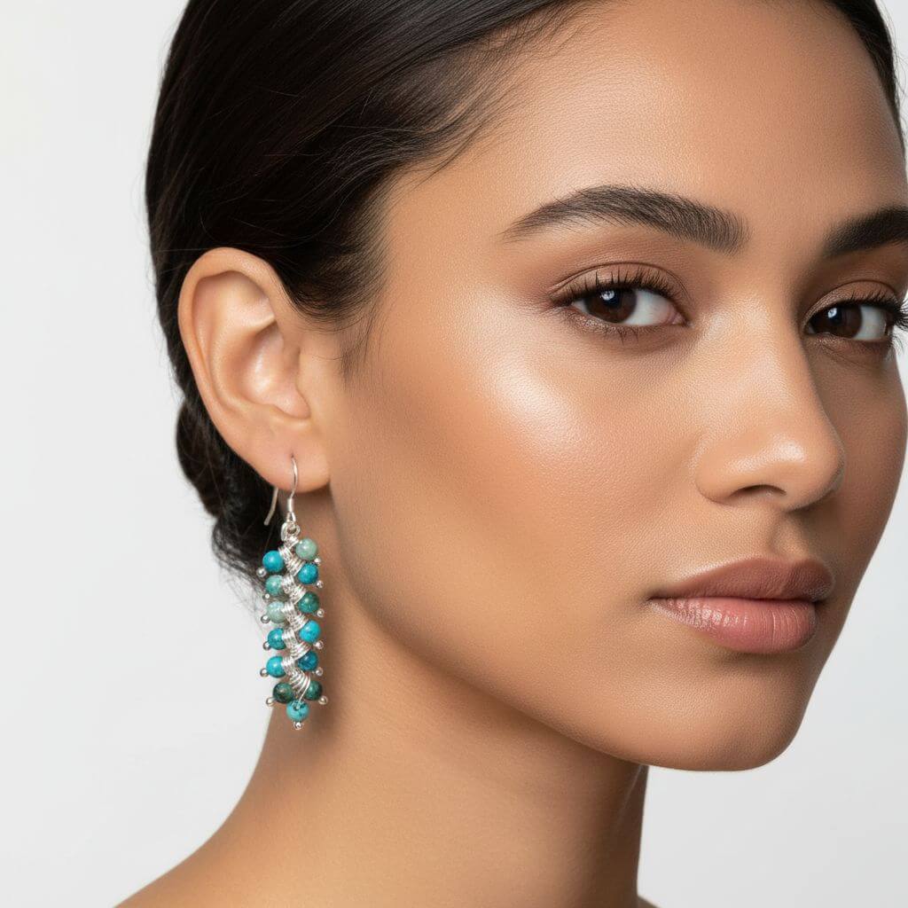 Seen On Jane The Virgin Silver Turquoise Wire Coil Earrings - Che Cose Belle