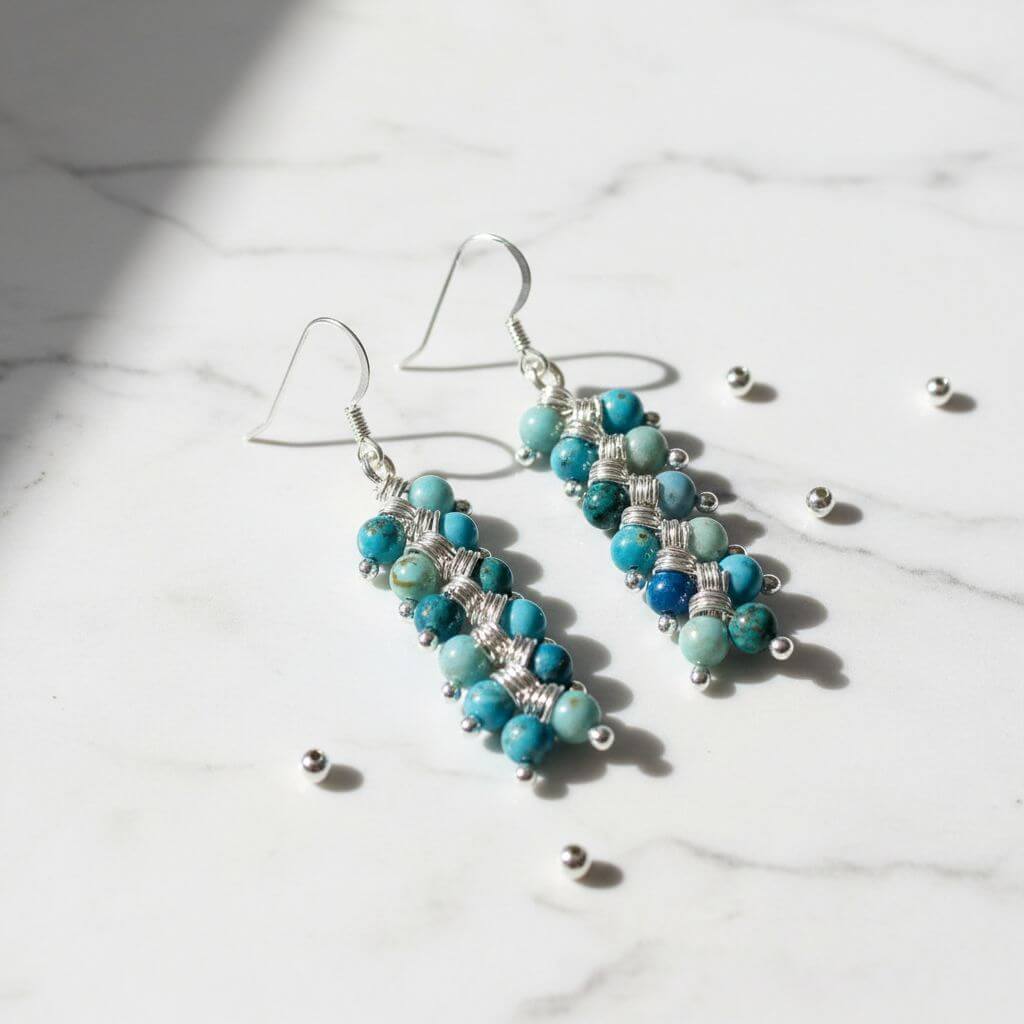 Seen On Jane The Virgin Silver Turquoise Wire Coil Earrings - Che Cose Belle