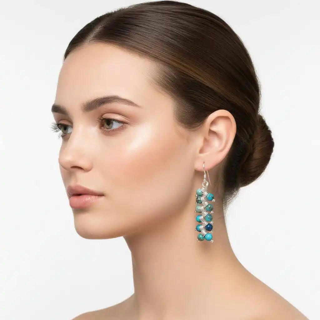 Seen On Jane The Virgin Silver Turquoise Wire Coil Earrings - Che Cose Belle