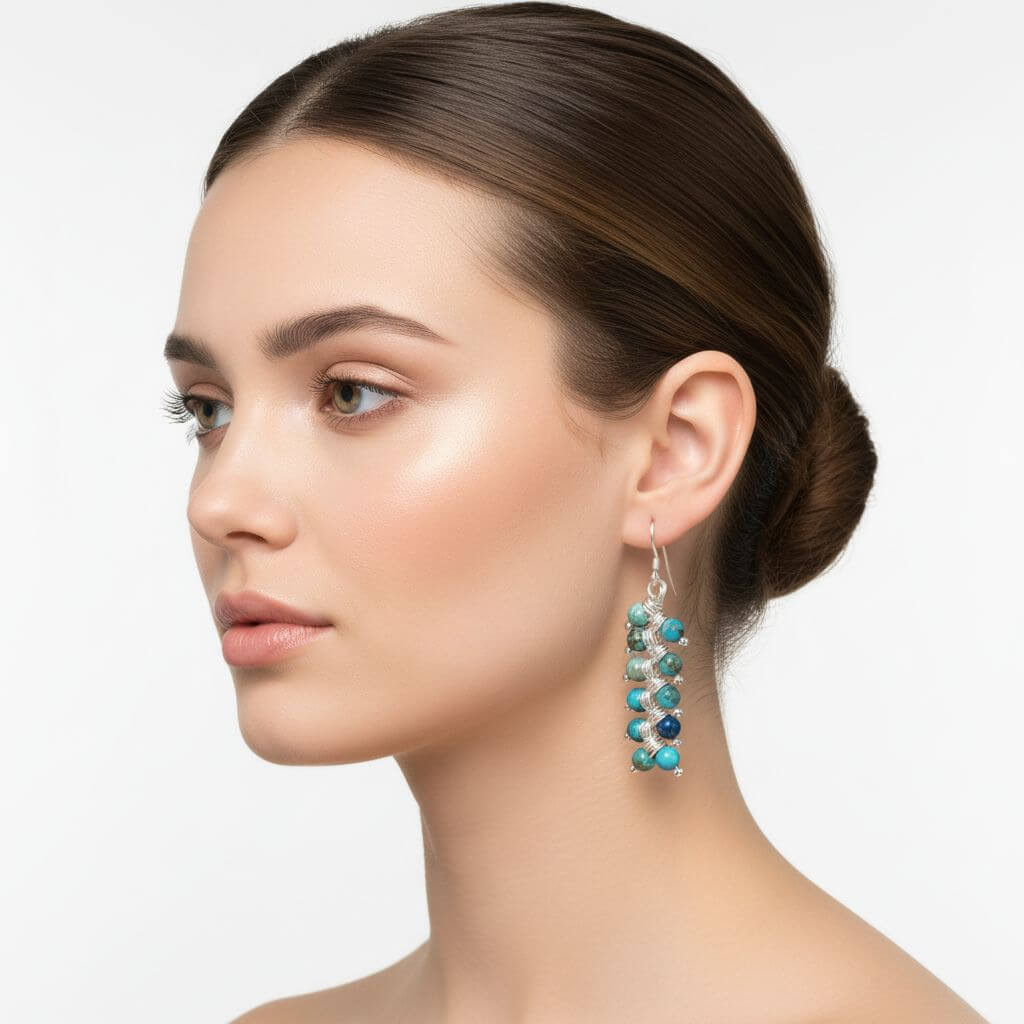 Seen On Jane The Virgin Silver Turquoise Wire Coil Earrings - Che Cose Belle
