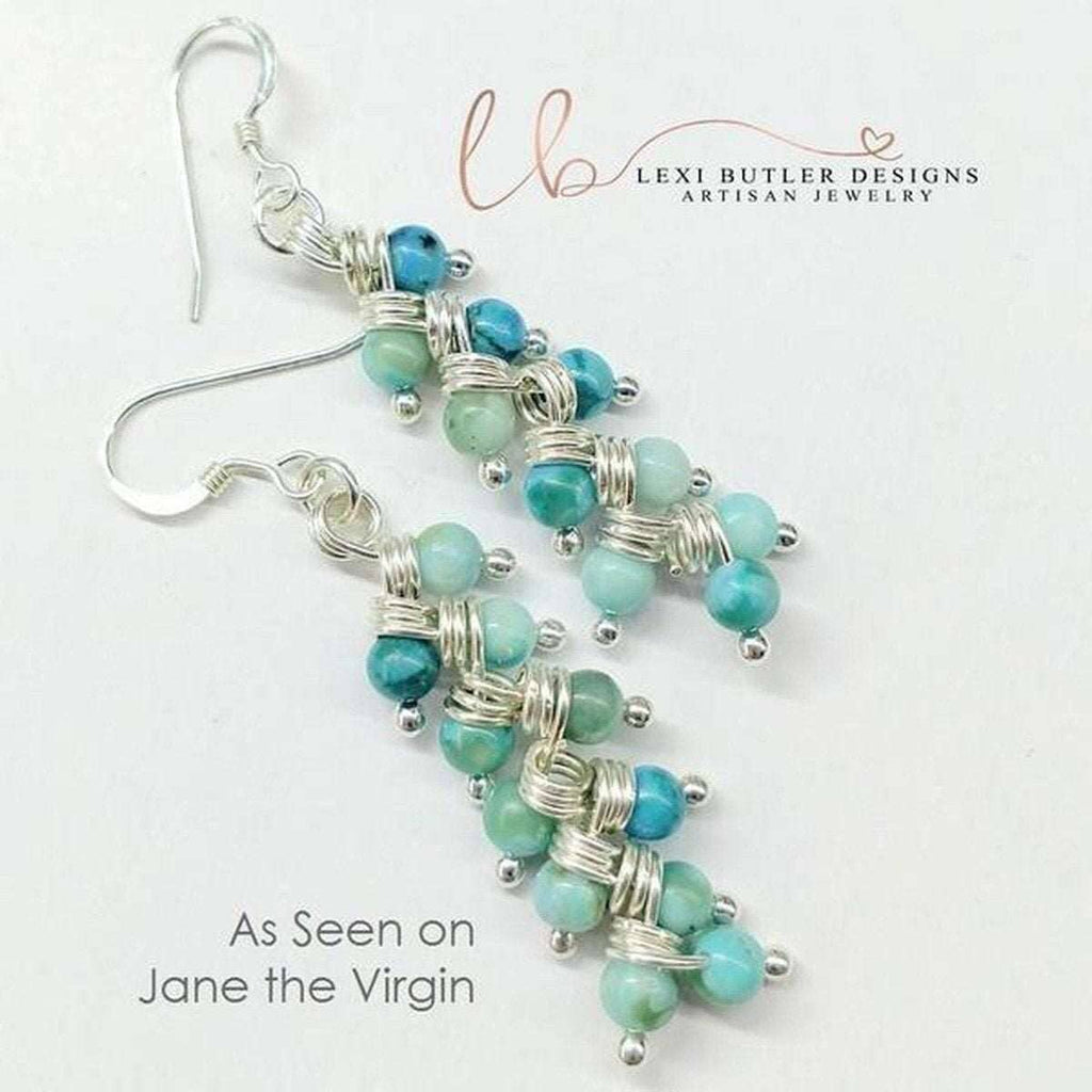Seen On Jane The Virgin Silver Turquoise Wire Coil Earrings - Che Cose Belle