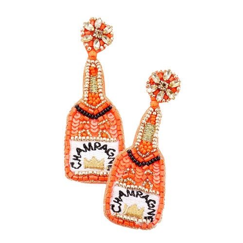 Sequin Beaded Embellished Crown Champagne Earrings - Che Cose Belle