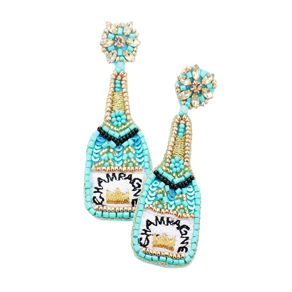 Sequin Beaded Embellished Crown Champagne Earrings - Che Cose Belle