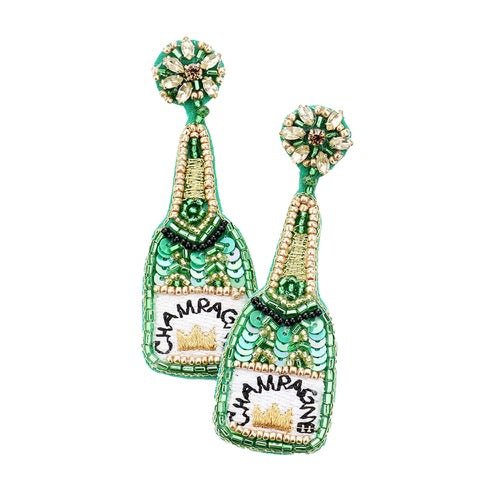 Sequin Beaded Embellished Crown Champagne Earrings - Che Cose Belle